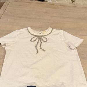 Anthropologie Women’s Cream Tee with Silver Embellishment